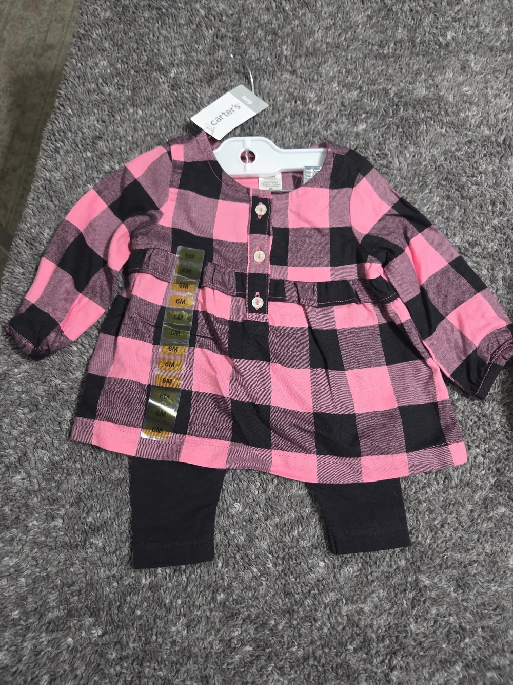 Carter's Pink & Black Plaid Baby Set with Black Pants